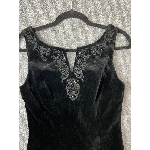 Laura Ashley Dress 0/2 Vintage Black Velvet Beaded Embroidered Sheath Cocktail - Picture 2 of 9